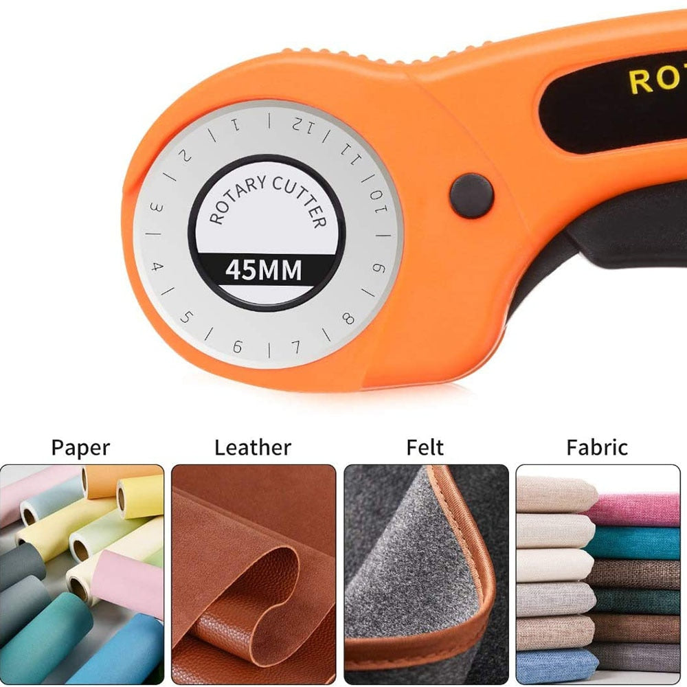 15Pcs 45mm Rotary Cutter Kit & Cutting Mat & Patchwork Ruler & Sewing Clips for Cloths Fabric Leather DIY Sewing Craft