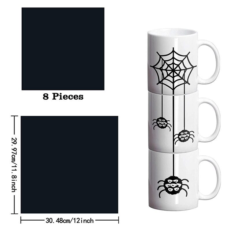 Infusible Ink Transfer Sheets Bundle For Cricut Mug Press,Black Infusible Ink Paper For Sublimation,8Pcs 12X12 Inch