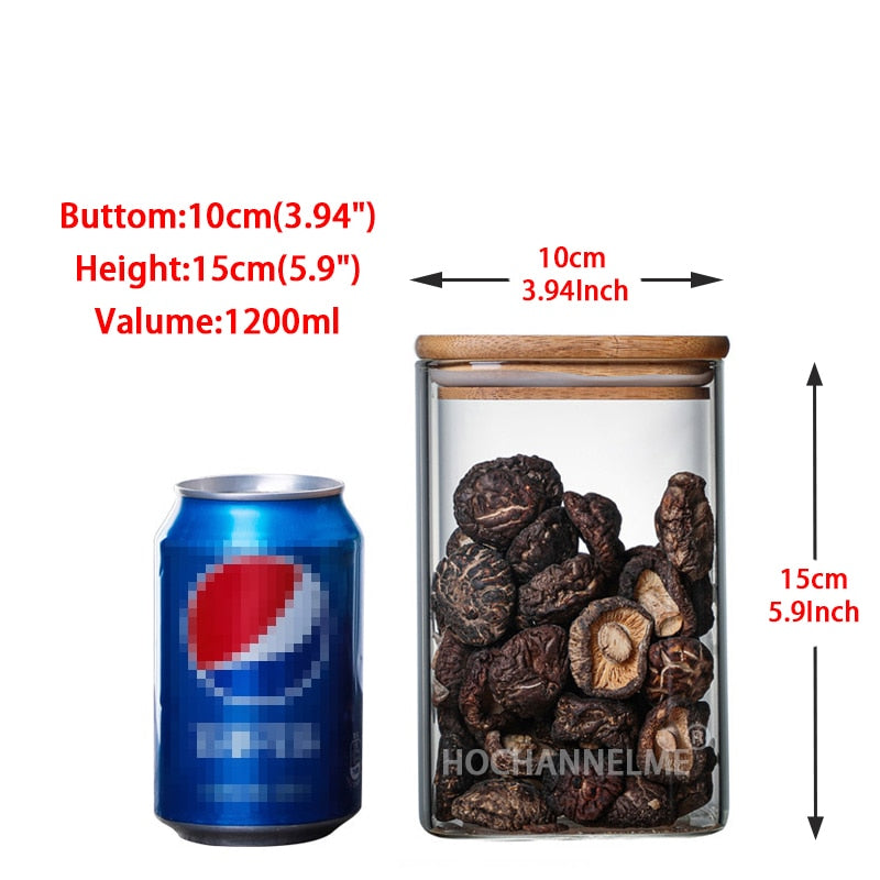 Square Sealed Glass Jars For Spice Kitchen Storage Coffee Bean Storage Can Mason Jar With Lid Food Container