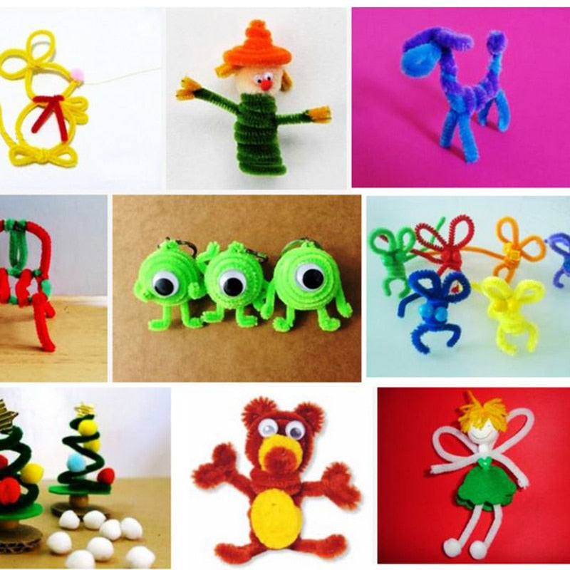 100pcs Glitter Chenille Stems Pipe Cleaners Plush Tinsel Stems Wired Sticks Kids Educational DIY Craft Supplies Toys Crafting