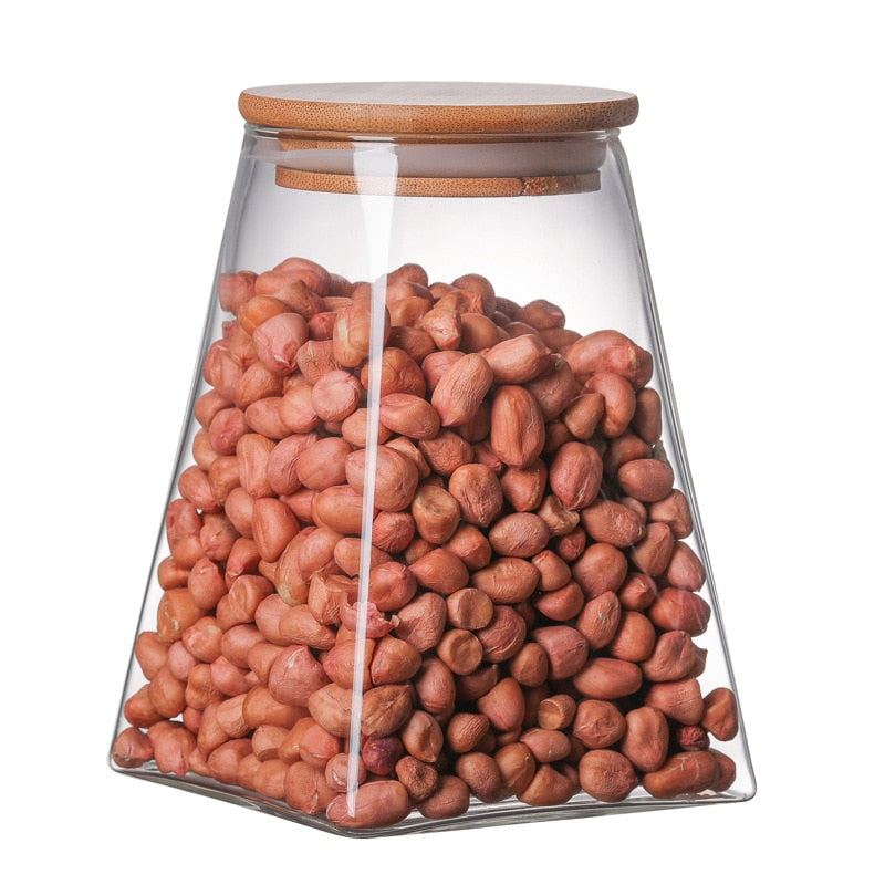 350ml/500ml/750ml/950ml Coffee Bean Tea Sugar Candy Fruit Jar Glass Container Storage Kitchen Container Wood Lid Cover Bottle