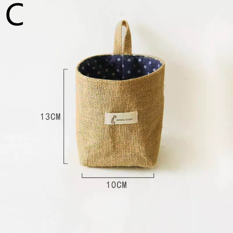 Jute Cotton Linen Bag Desktop Storage Basket Hanging Pocket Small Sack Sundries Storage Box With Handle Cosmetic Storage Bag