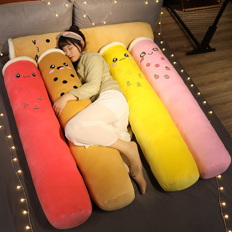 100/130/150cm Cute Bubble Tea Cup Plush Toy Soft Long Stuffed Pillow Kawaii Fruit Milk Tea Plush Doll Sleeping Cushion Girl Gift