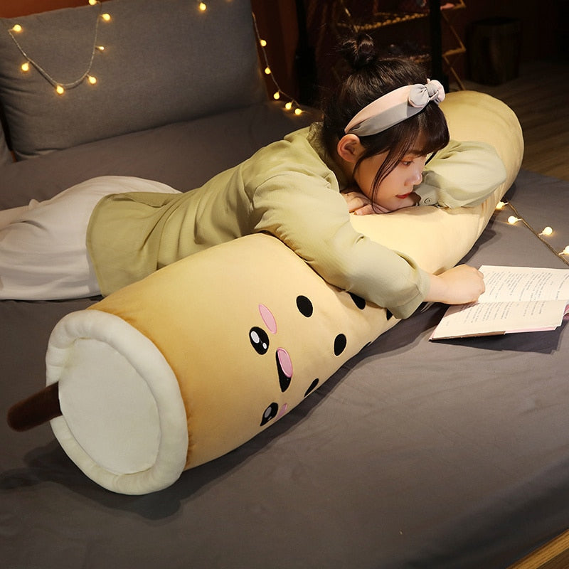 100/130/150cm Cute Bubble Tea Cup Plush Toy Soft Long Stuffed Pillow Kawaii Fruit Milk Tea Plush Doll Sleeping Cushion Girl Gift