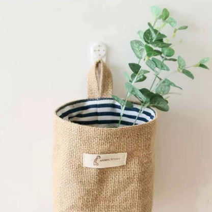 Jute Cotton Linen Bag Desktop Storage Basket Hanging Pocket Small Sack Sundries Storage Box With Handle Cosmetic Storage Bag