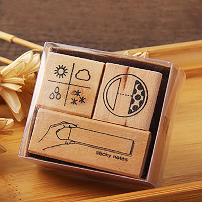 Self Inking Number Letter Stamp School Stationery Wood Rectangle Kids Number Seal Diary Decoration DIY Handmade 1Set with box