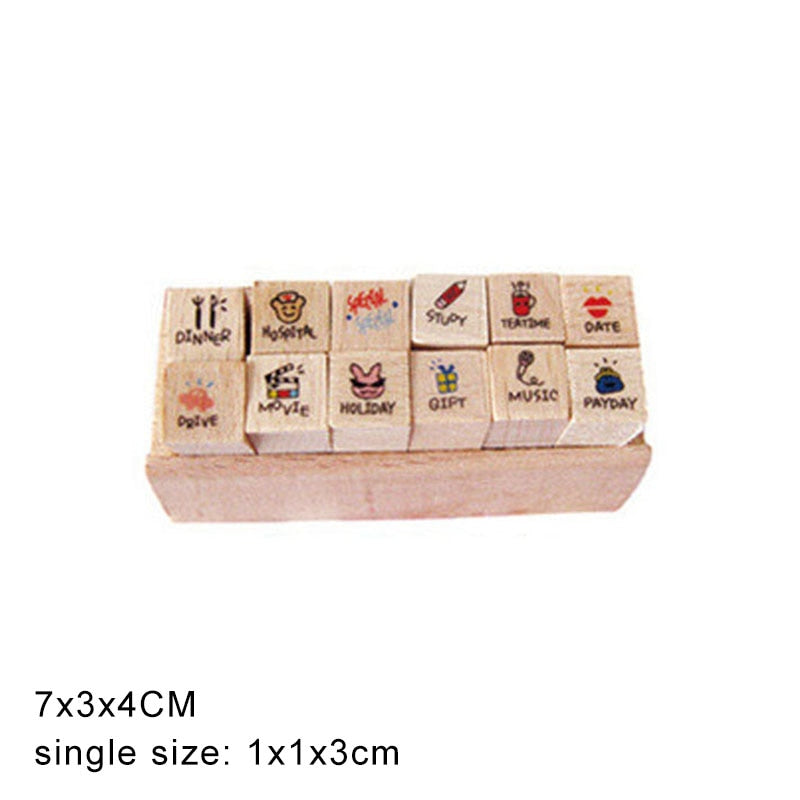 Self Inking Number Letter Stamp School Stationery Wood Rectangle Kids Number Seal Diary Decoration DIY Handmade 1Set with box