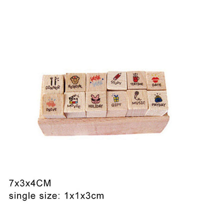 Self Inking Number Letter Stamp School Stationery Wood Rectangle Kids Number Seal Diary Decoration DIY Handmade 1Set with box
