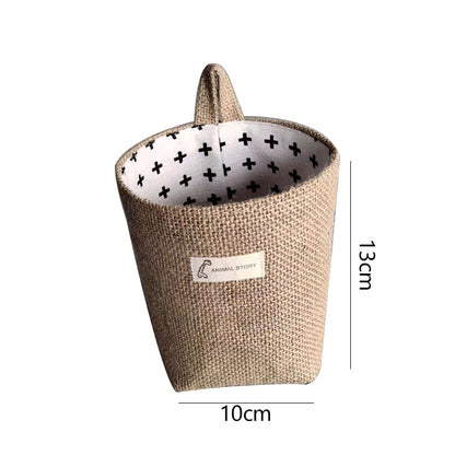 Jute Cotton Linen Bag Desktop Storage Basket Hanging Pocket Small Sack Sundries Storage Box With Handle Cosmetic Storage Bag