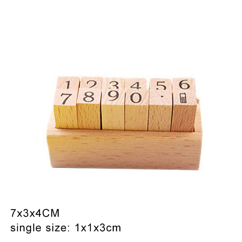 Self Inking Number Letter Stamp School Stationery Wood Rectangle Kids Number Seal Diary Decoration DIY Handmade 1Set with box