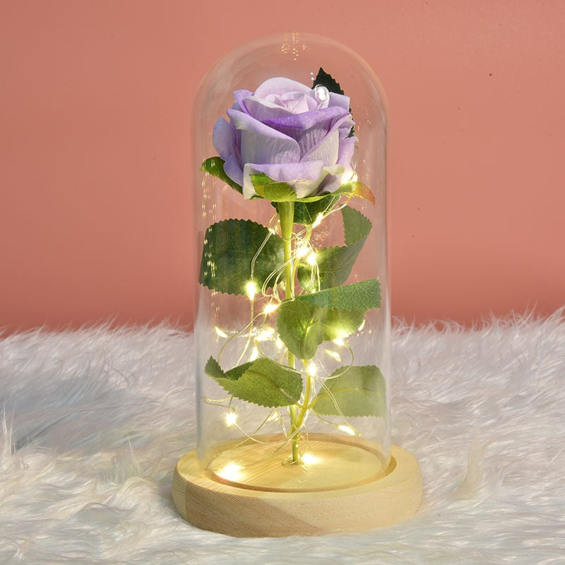 2021 Beauty and Beast Light Galaxy Rose Flower Glass Cover LED Battery Lamp Birthday Valentine&#39;s Day Gift For Mom Mother&#39;s Gift