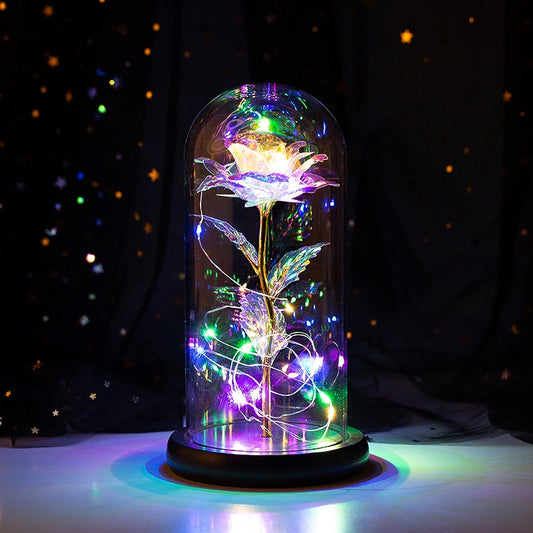 2021 Beauty and Beast Light Galaxy Rose Flower Glass Cover LED Battery Lamp Birthday Valentine&#39;s Day Gift For Mom Mother&#39;s Gift