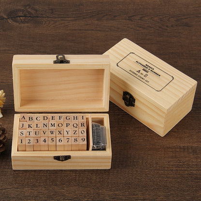 Self Inking Number Letter Stamp School Stationery Wood Rectangle Kids Number Seal Diary Decoration DIY Handmade 1Set with box