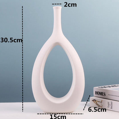 VILEAD Ceramic Hollow Out Flower Vase Figurines Nordic Modern Planter Pots Living Room Desktop Interior Decorative Decorations