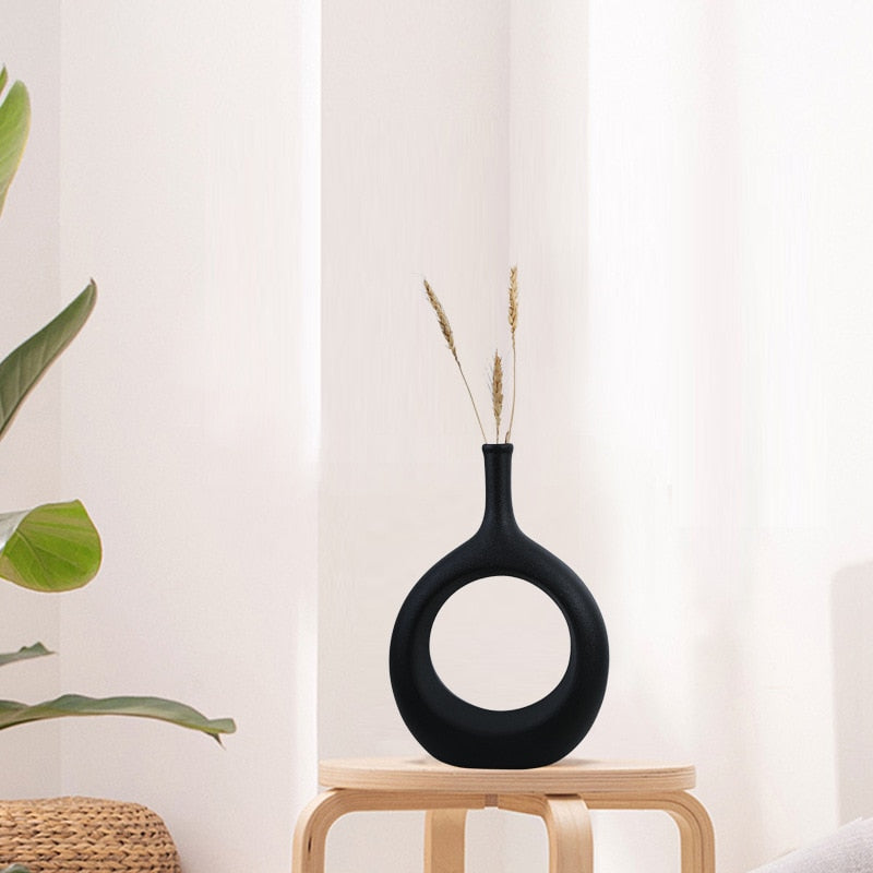 VILEAD Ceramic Hollow Out Flower Vase Figurines Nordic Modern Planter Pots Living Room Desktop Interior Decorative Decorations