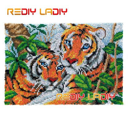 Latch Hook Kits King of Lion Chunky Yarn Embroidery Crocheting Tapestry Kits Needlework Arts & Crafts DIY Carpet Rug 85*58cm