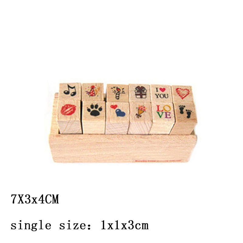 Self Inking Number Letter Stamp School Stationery Wood Rectangle Kids Number Seal Diary Decoration DIY Handmade 1Set with box