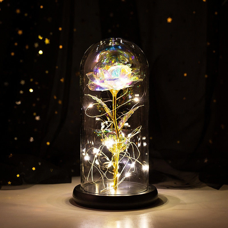 2021 Beauty and Beast Light Galaxy Rose Flower Glass Cover LED Battery Lamp Birthday Valentine&#39;s Day Gift For Mom Mother&#39;s Gift