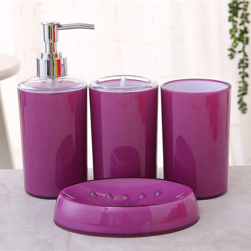 4 Pcs/Set Bathroom Accessories Suit Plastic Soap Dispenser Cup Toothbrush Holder Soap Dish Set