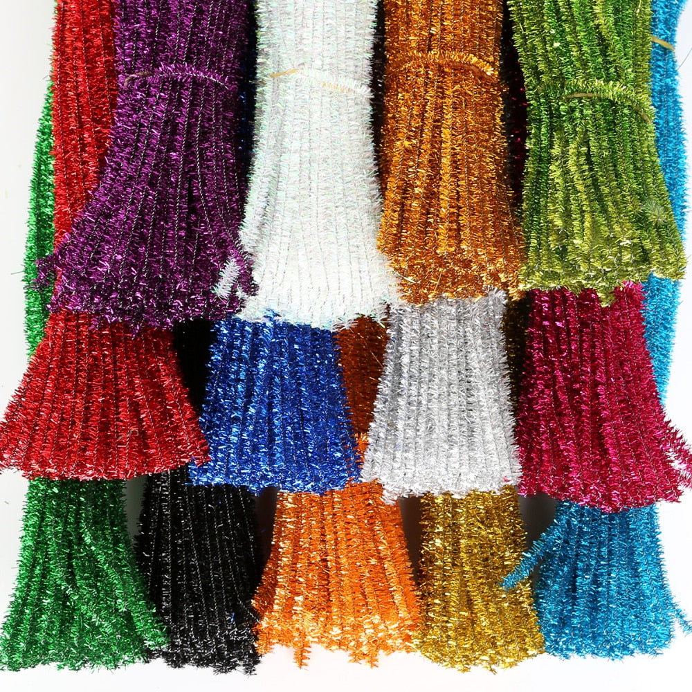 100pcs Glitter Chenille Stems Pipe Cleaners Plush Tinsel Stems Wired Sticks Kids Educational DIY Craft Supplies Toys Crafting