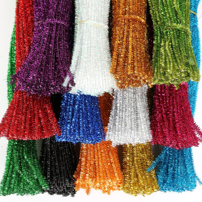 100pcs Glitter Chenille Stems Pipe Cleaners Plush Tinsel Stems Wired Sticks Kids Educational DIY Craft Supplies Toys Crafting