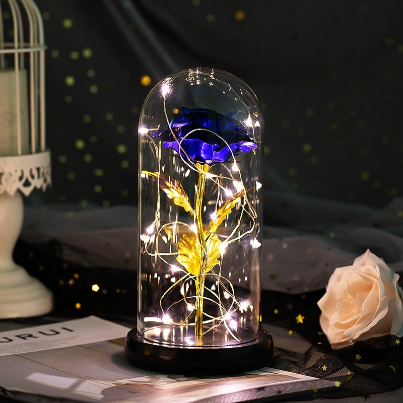 2021 Beauty and Beast Light Galaxy Rose Flower Glass Cover LED Battery Lamp Birthday Valentine&#39;s Day Gift For Mom Mother&#39;s Gift