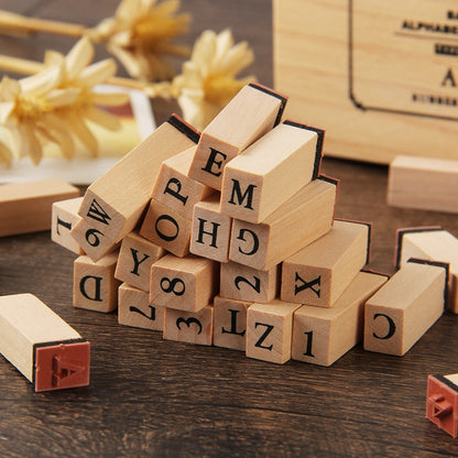 Self Inking Number Letter Stamp School Stationery Wood Rectangle Kids Number Seal Diary Decoration DIY Handmade 1Set with box