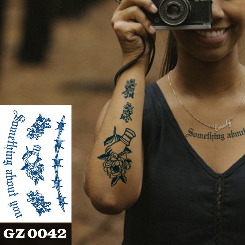1Pcs Ink Juice Butterfly Text Tattoos Body Art Waterproof Temporary Tattoo Sticker For Men Women