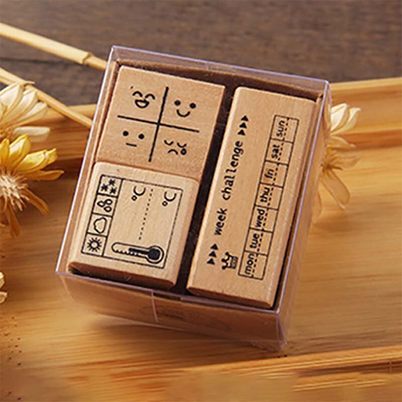 Self Inking Number Letter Stamp School Stationery Wood Rectangle Kids Number Seal Diary Decoration DIY Handmade 1Set with box