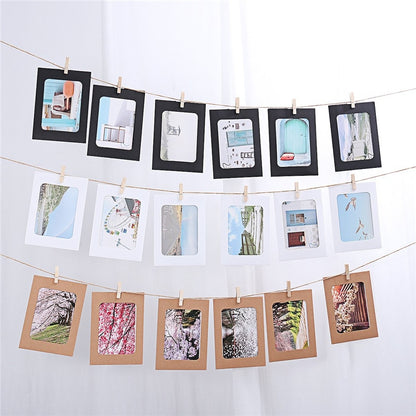 10 Pcs Combination Paper Frame with Clips DIY Kraft Paper Picture Frame Hanging Wall Photos Album 2M Rope Home Decoration Craft