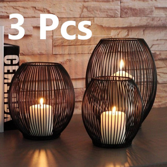 3 Pcs/Set Iron Candle Holder Hollow Vintage Lanterns Table Candlestick Wedding Candle Holders Home Decor Lighting No Candles