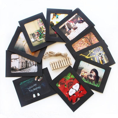 10 Pcs Combination Paper Frame with Clips DIY Kraft Paper Picture Frame Hanging Wall Photos Album 2M Rope Home Decoration Craft