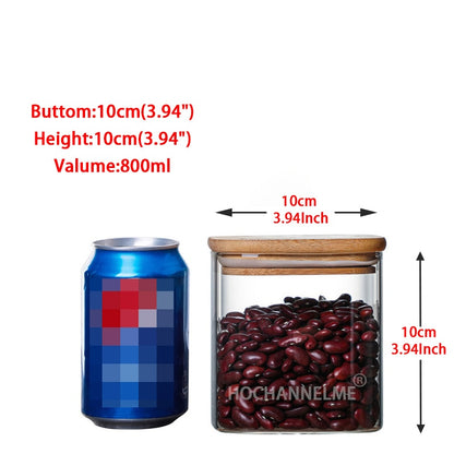 Square Sealed Glass Jars For Spice Kitchen Storage Coffee Bean Storage Can Mason Jar With Lid  Food Container