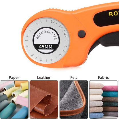15Pcs 45mm Rotary Cutter Kit & Cutting Mat & Patchwork Ruler & Sewing Clips for Cloths Fabric Leather DIY Sewing Craft