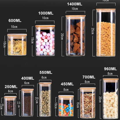Square Sealed Glass Jars For Spice Kitchen Storage Coffee Bean Storage Can Mason Jar With Lid  Food Container